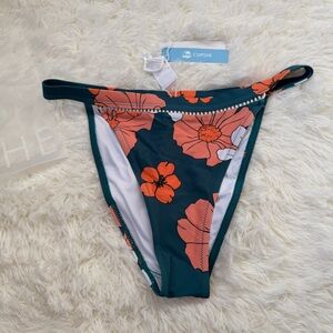 Cupshe Womens Floral Print Middle Cut Bikini Bottom Size S Teal Orange Swimwear